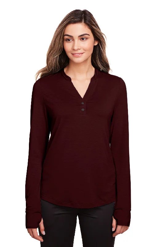 North End Womens Jaq Performance Moisture Wicking Long Sleeve Polo Shirt - Burgundy