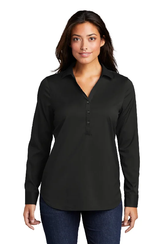 Port Authority Womens City Moisture Wicking Long Sleeve Polo Shirt - Black