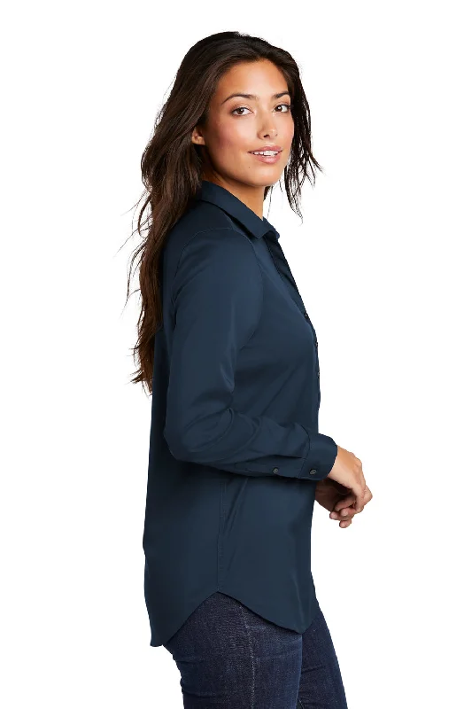 Port Authority Womens City Moisture Wicking Long Sleeve Polo Shirt - River Navy Blue