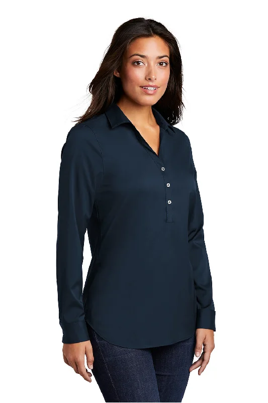 Port Authority Womens City Moisture Wicking Long Sleeve Polo Shirt - River Navy Blue