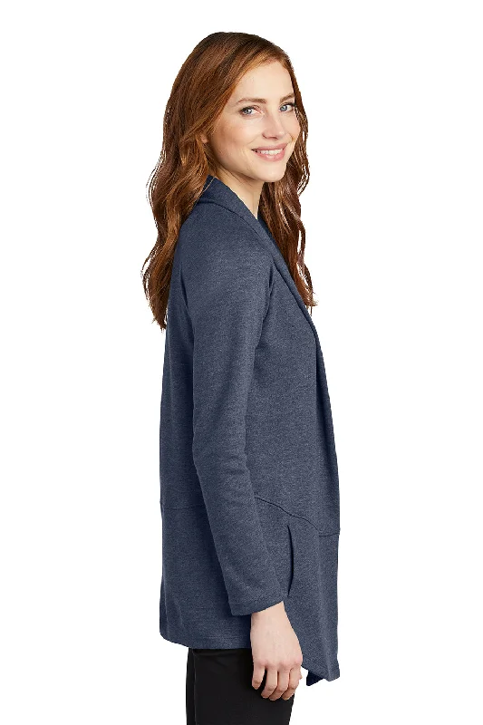 Port Authority Womens Long Sleeve Cardigan Sweater - Heather Estate Blue