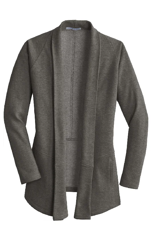 Port Authority Womens Long Sleeve Cardigan Sweater - Heather Charcoal Grey