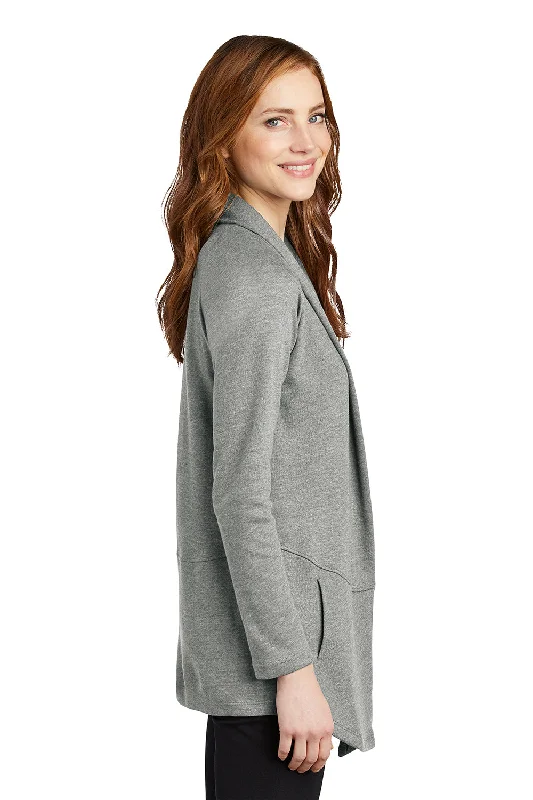 Port Authority Womens Long Sleeve Cardigan Sweater - Heather Medium Grey