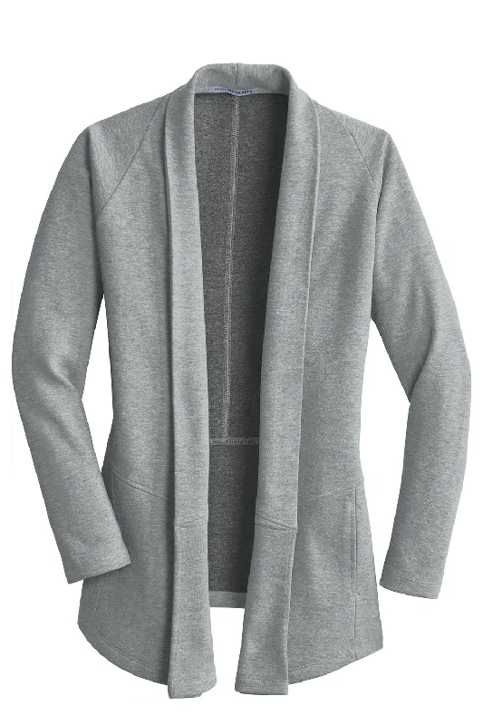 Port Authority Womens Long Sleeve Cardigan Sweater - Heather Medium Grey