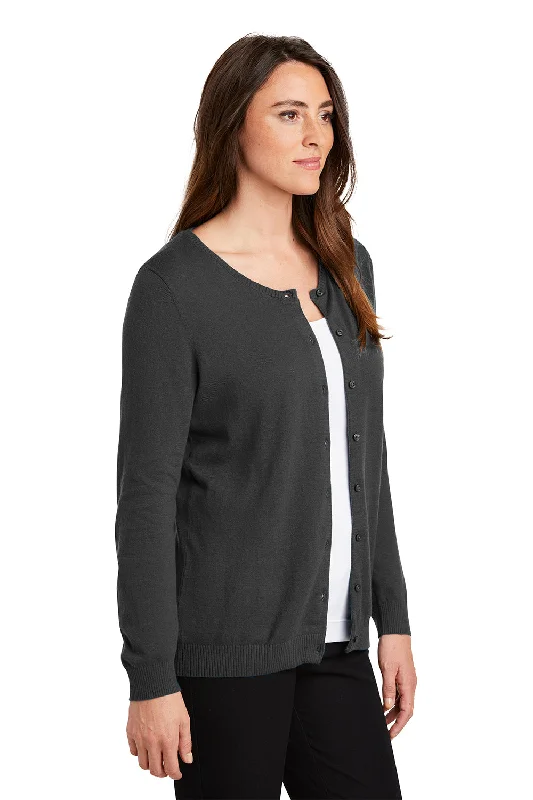 Port Authority Womens Long Sleeve Cardigan Sweater - Heather Charcoal Grey