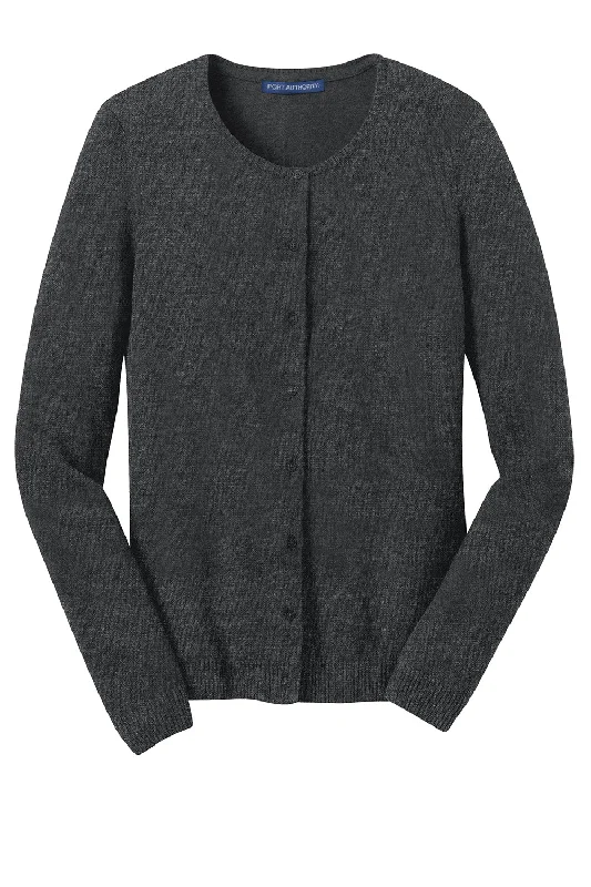 Port Authority Womens Long Sleeve Cardigan Sweater - Heather Charcoal Grey