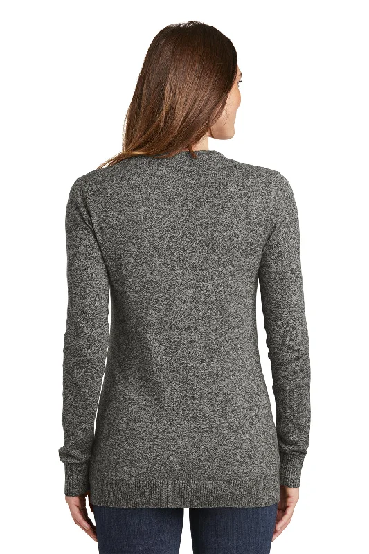 Port Authority Womens Long Sleeve Cardigan Sweater - Warm Grey Marl