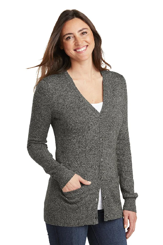 Port Authority Womens Long Sleeve Cardigan Sweater - Warm Grey Marl