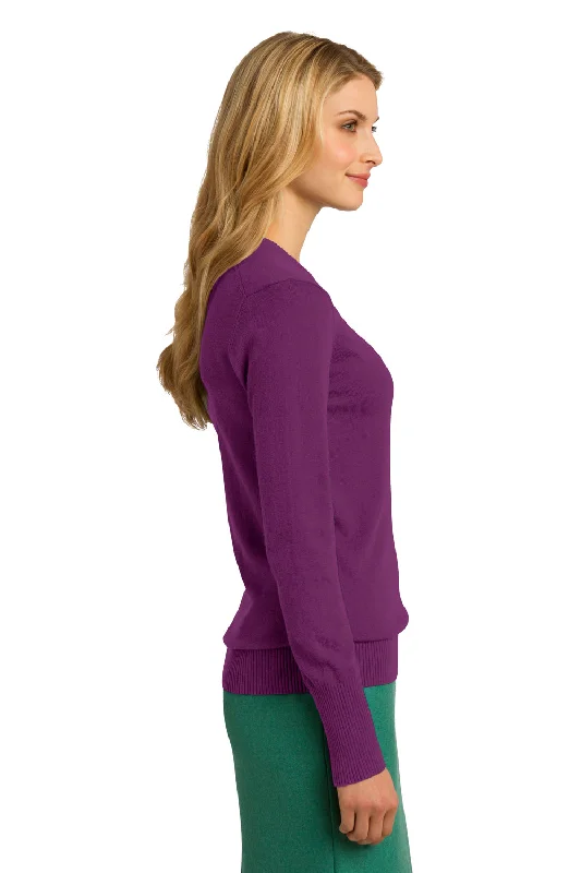 Port Authority Womens Long Sleeve V-Neck Sweater - Deep Berry Purple