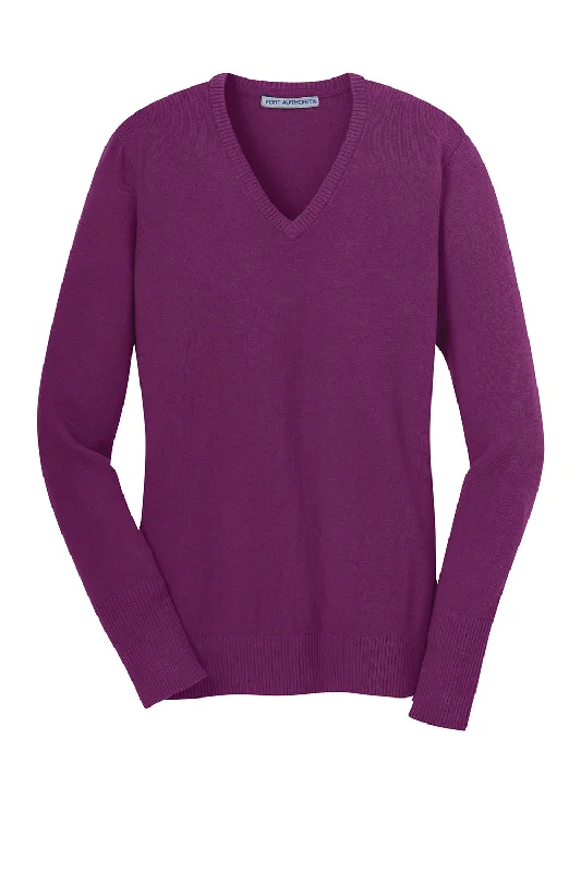 Port Authority Womens Long Sleeve V-Neck Sweater - Deep Berry Purple