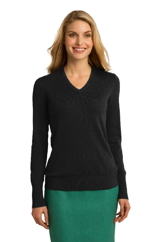 Port Authority Womens Long Sleeve V-Neck Sweater - Black