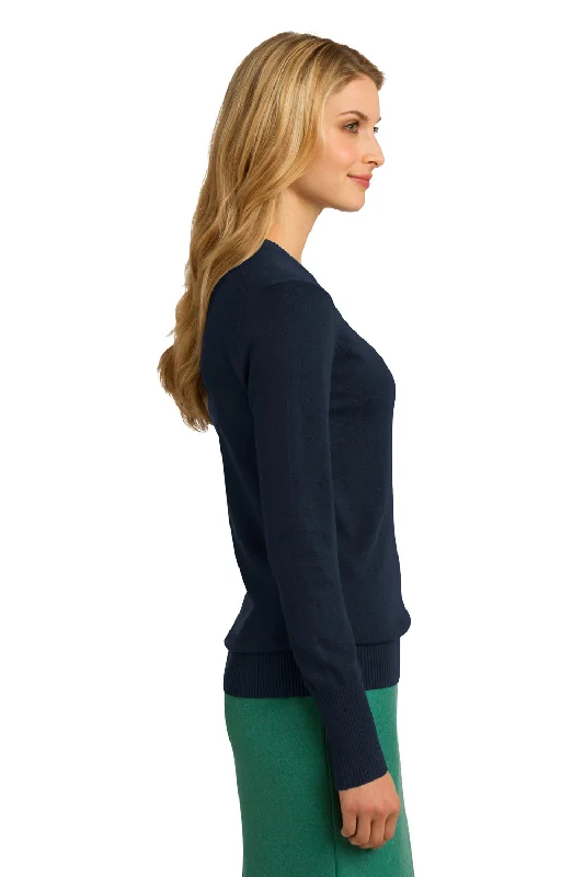 Port Authority Womens Long Sleeve V-Neck Sweater - Navy Blue