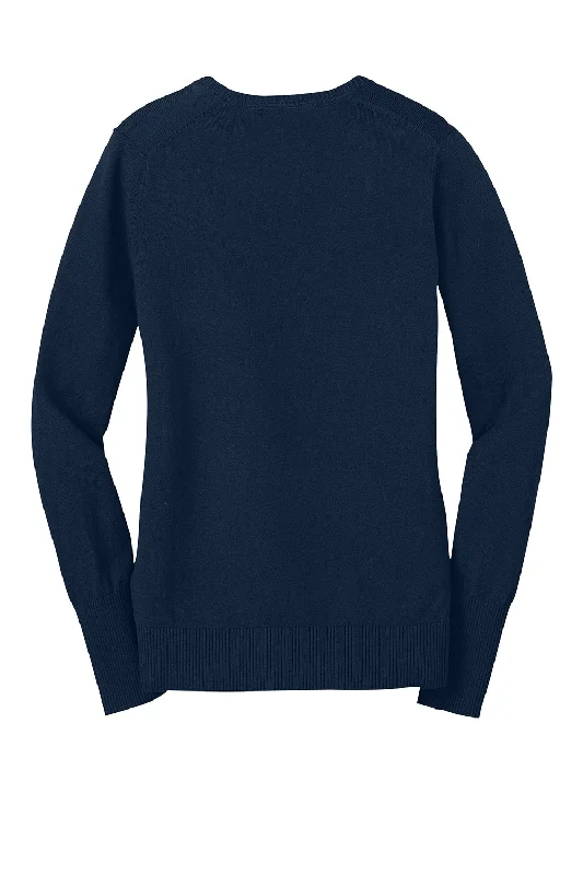 Port Authority Womens Long Sleeve V-Neck Sweater - Navy Blue