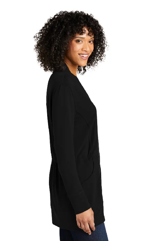 Port Authority Womens Microterry Snag Resistant Long Sleeve Cardigan Sweater - Deep Black