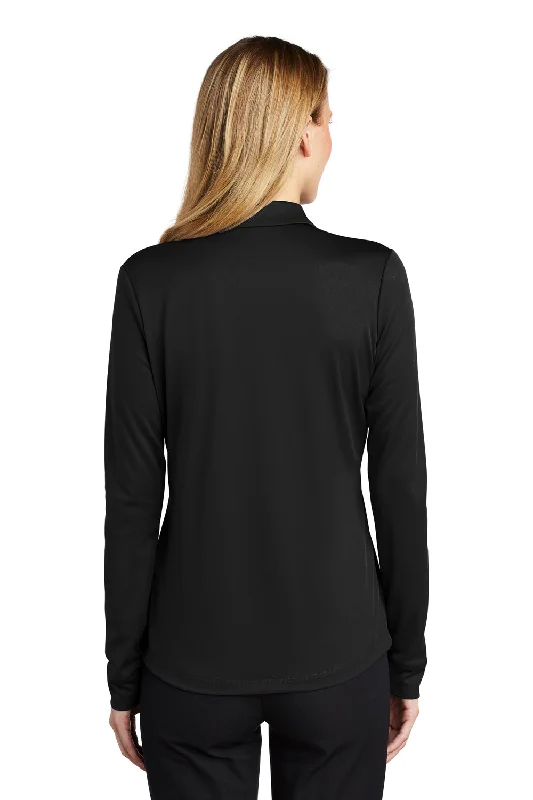 Port Authority Womens Silk Touch Performance Moisture Wicking Long Sleeve Polo Shirt - Black