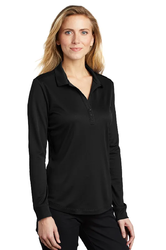 Port Authority Womens Silk Touch Performance Moisture Wicking Long Sleeve Polo Shirt - Black