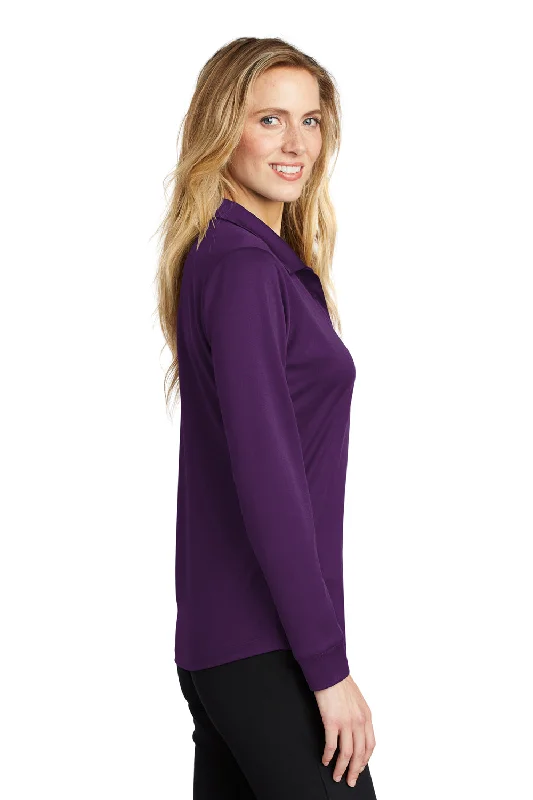 Port Authority Womens Silk Touch Performance Moisture Wicking Long Sleeve Polo Shirt - Bright Purple