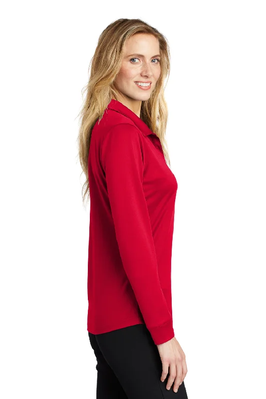 Port Authority Womens Silk Touch Performance Moisture Wicking Long Sleeve Polo Shirt - Red