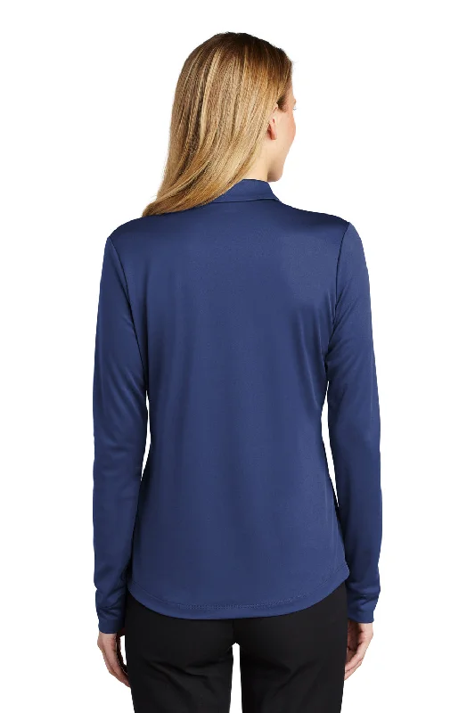 Port Authority Womens Silk Touch Performance Moisture Wicking Long Sleeve Polo Shirt - Royal Blue