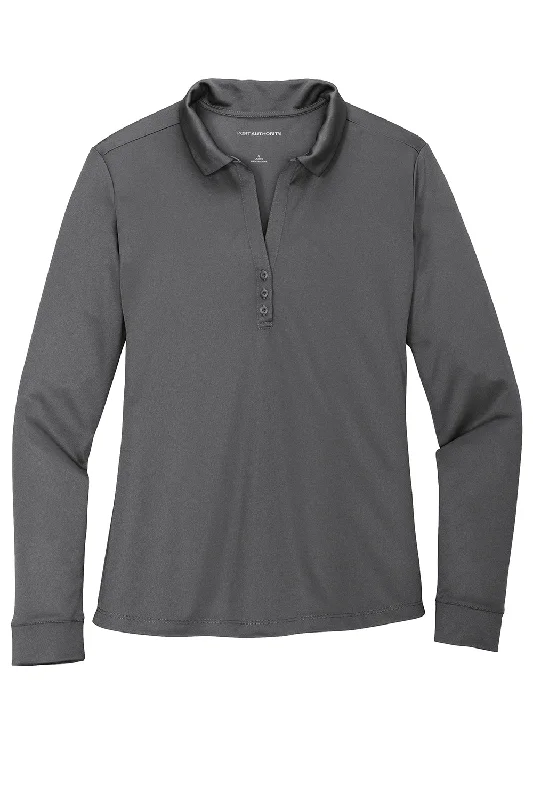 Port Authority Womens Silk Touch Performance Moisture Wicking Long Sleeve Polo Shirt - Steel Grey