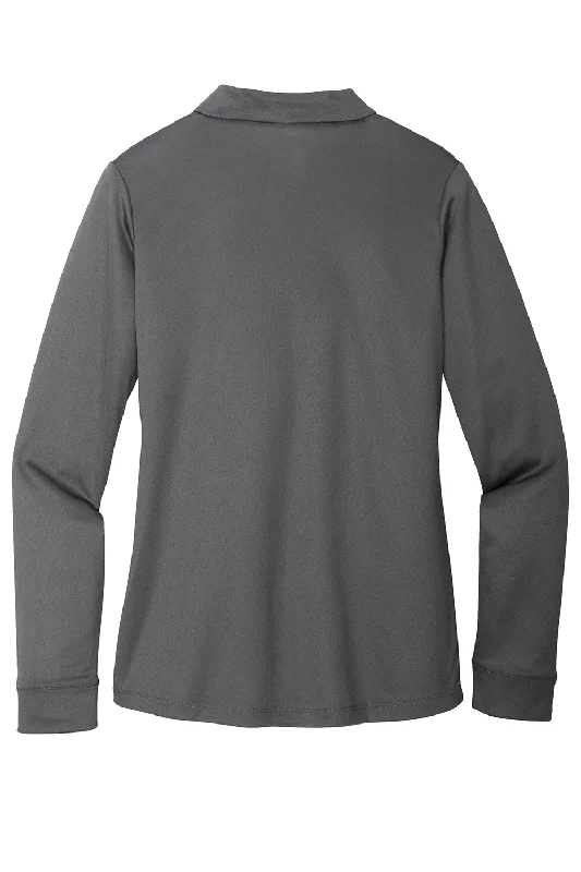 Port Authority Womens Silk Touch Performance Moisture Wicking Long Sleeve Polo Shirt - Steel Grey