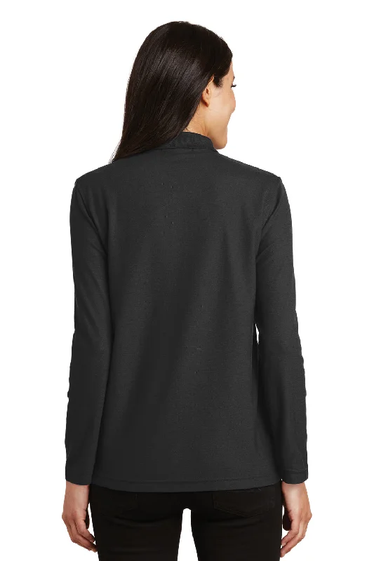 Port Authority Womens Silk Touch Wrinkle Resistant Long Sleeve Polo Shirt - Black