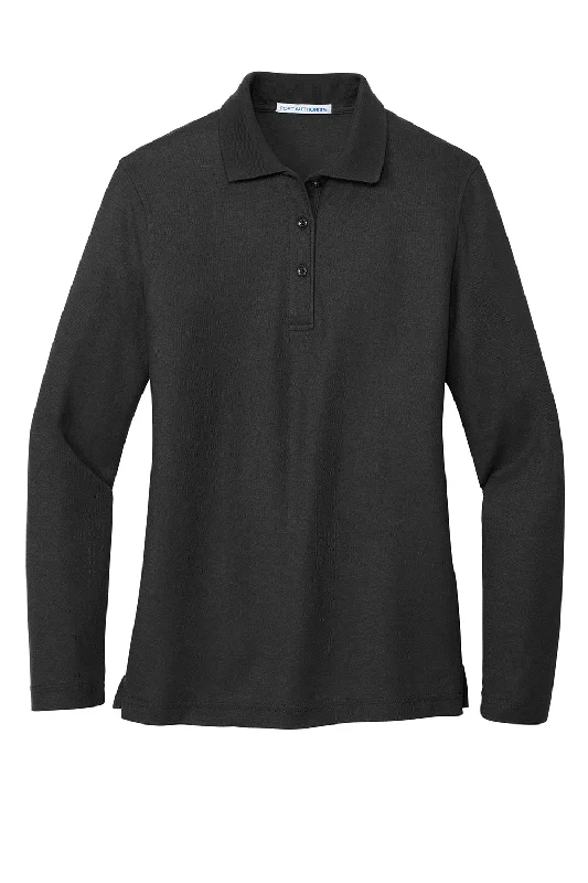 Port Authority Womens Silk Touch Wrinkle Resistant Long Sleeve Polo Shirt - Black