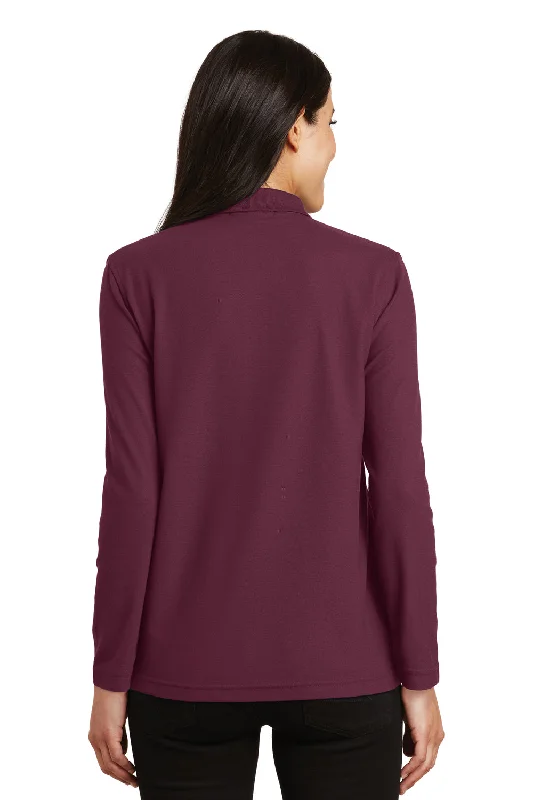 Port Authority Womens Silk Touch Wrinkle Resistant Long Sleeve Polo Shirt - Burgundy