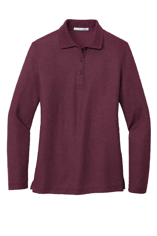 Port Authority Womens Silk Touch Wrinkle Resistant Long Sleeve Polo Shirt - Burgundy