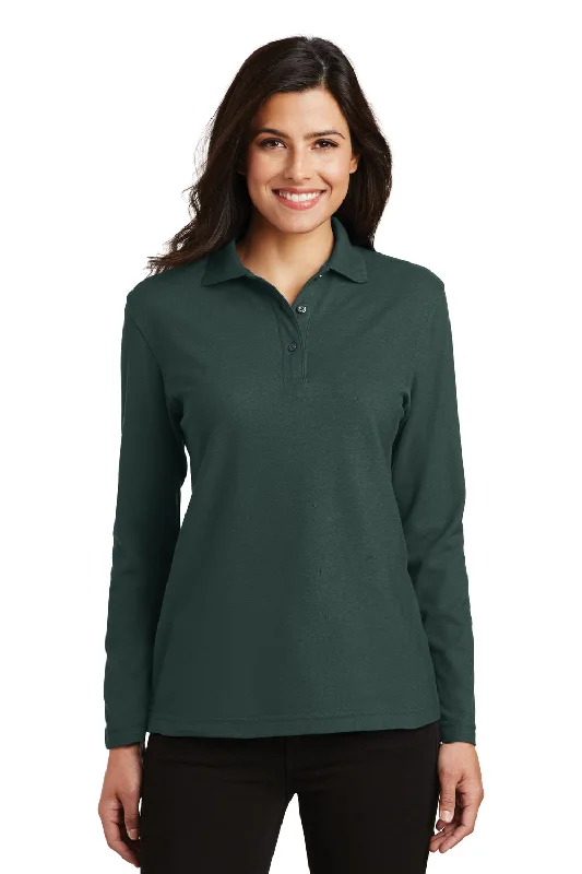 Port Authority Womens Silk Touch Wrinkle Resistant Long Sleeve Polo Shirt - Dark Green