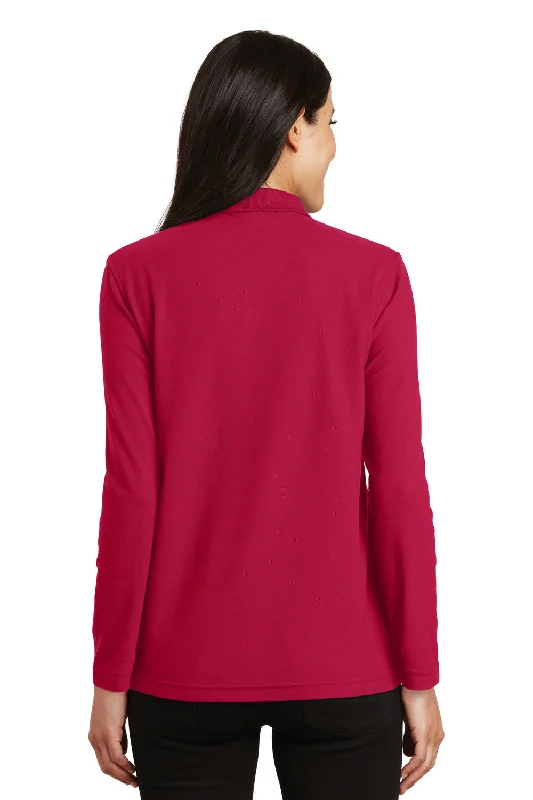 Port Authority Womens Silk Touch Wrinkle Resistant Long Sleeve Polo Shirt - Red