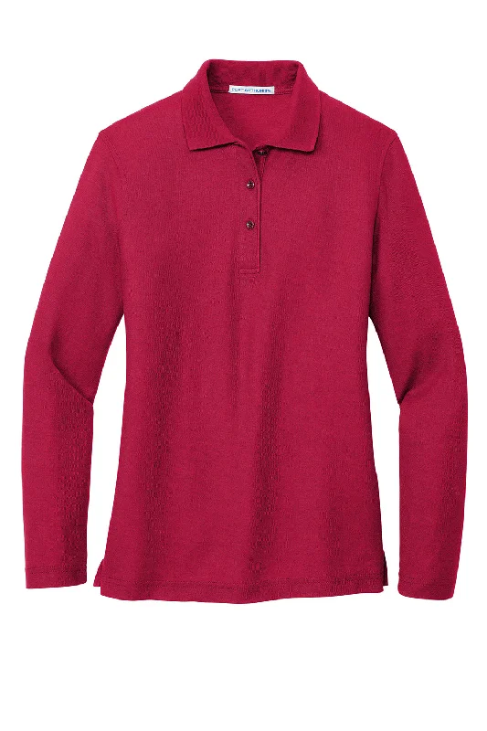 Port Authority Womens Silk Touch Wrinkle Resistant Long Sleeve Polo Shirt - Red