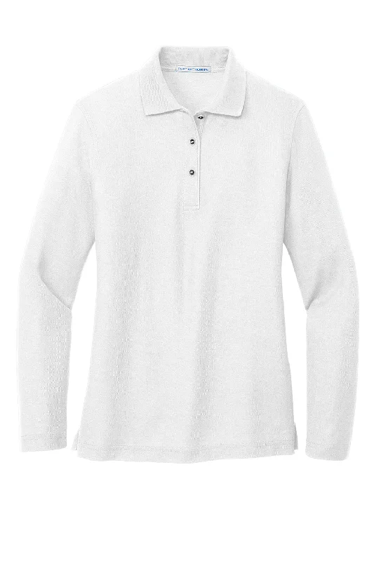 Port Authority Womens Silk Touch Wrinkle Resistant Long Sleeve Polo Shirt - White