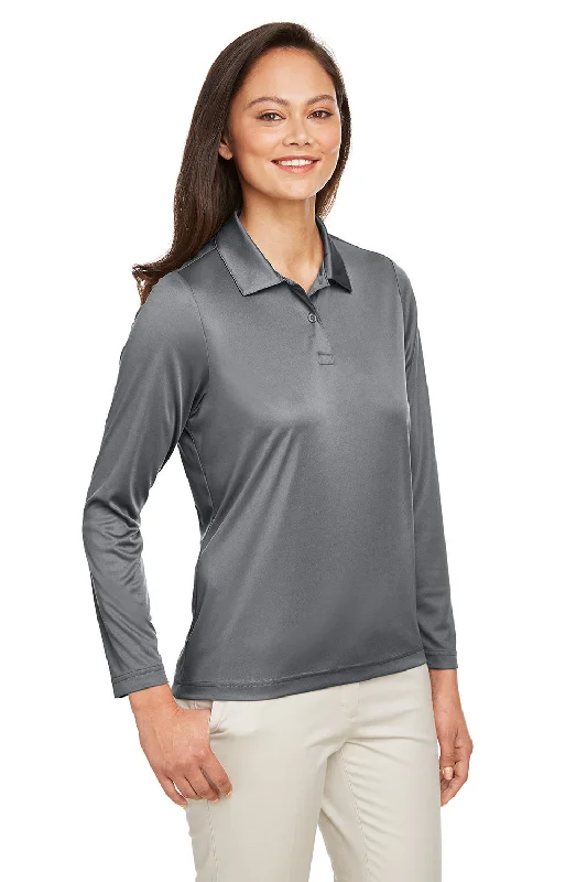 Team 365 Womens Zone Sonic Moisture Wicking Long Sleeve Polo Shirt - Graphite Grey