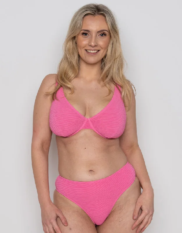 Ivory Rose Scrunch High Apex Bikini Top Bright Pink Low-back bikini, Sexy, Comfortable, Trendy