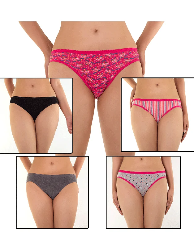 Pack of 5 Printed Bikini Briefs Bandeau bikini set, Strapless, Sexy, Comfortable