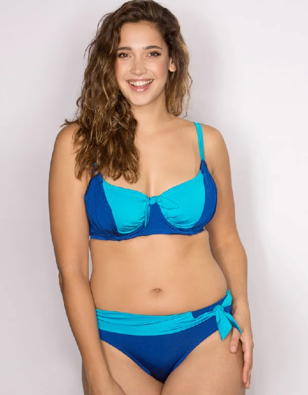 Pour Moi Bahamas Balconette Bikini Top Blue/Aqua Ribbed bikini set, Comfortable, Textured, Trendy
