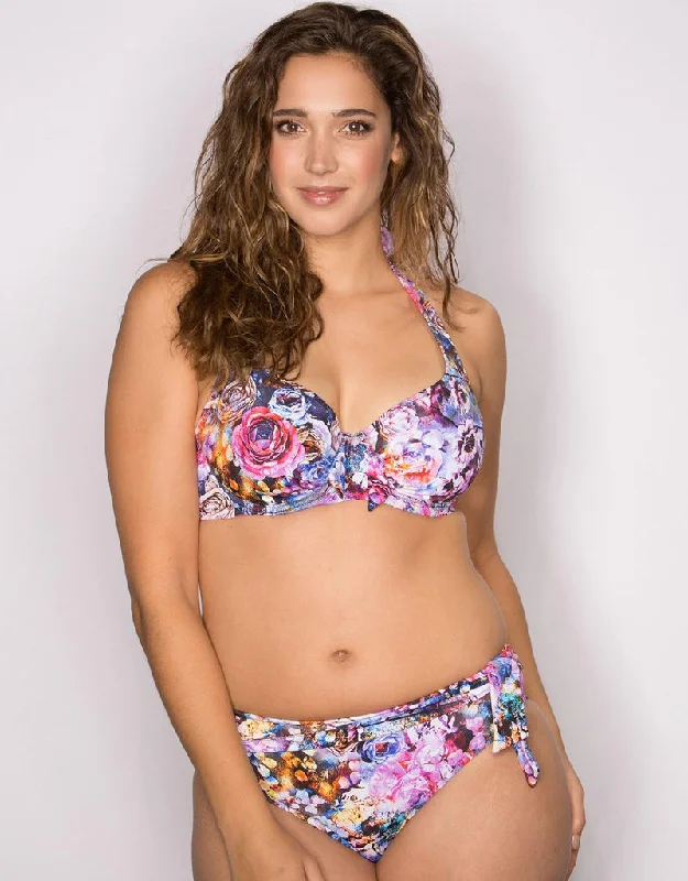 Pour Moi Sicily Halter Bikini Top Pink Multi Ribbed bikini bottom, Comfortable, Chic, Trendy