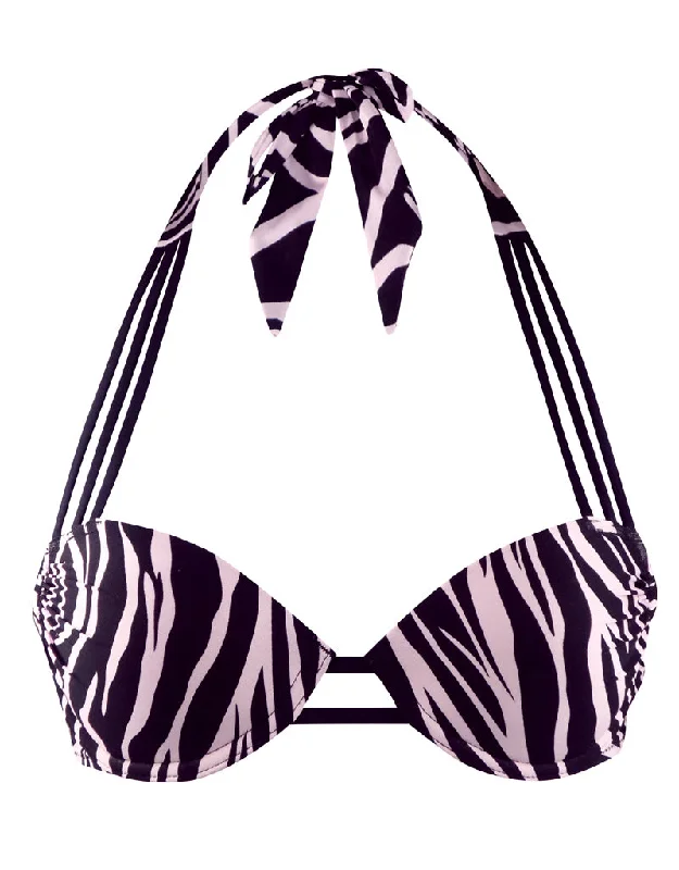 Pour Moi Siren Strapped Padded Plunge Bikini Top Animal Print Ribbed bikini, Textured fabric, Sexy, Stylish