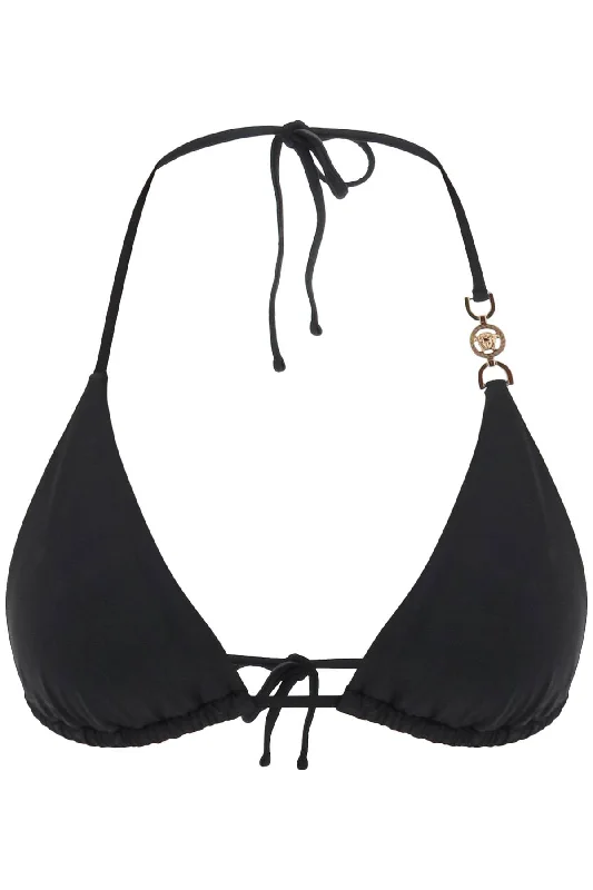 Versace medusa triangle bikini top 1009463 1A02262 BLACK Bikini with floral accents, Feminine, Elegant, Stylish