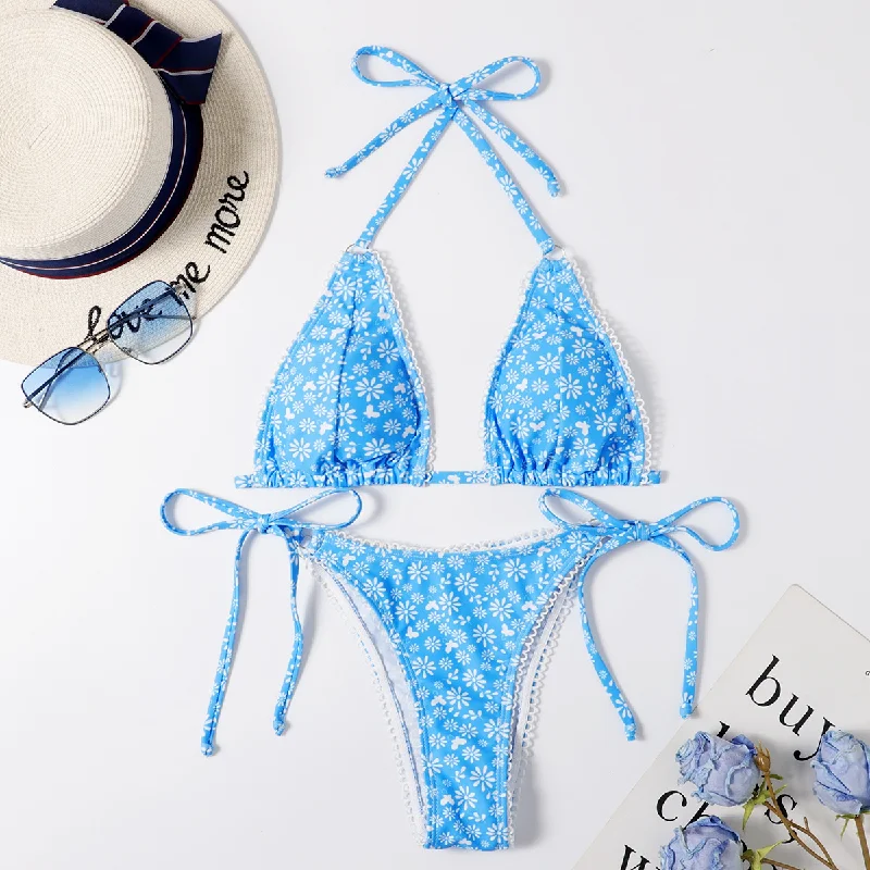 Women Sexy Lace-Up Floral Print Bikini Bikini with skirt, Feminine, Trendy, Summer