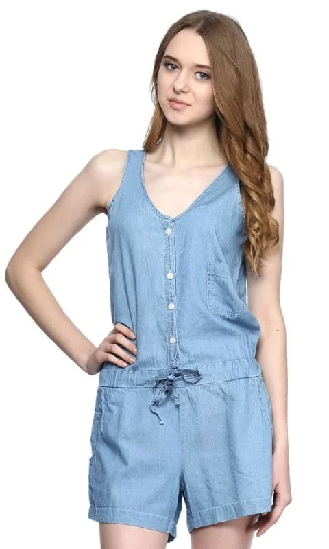 34304 Sleeveless Playsuit - Denim Denim romper jumpsuit, Casual, Comfortable, Trendy 34304 Sleeveless Playsuit - Denim Denim romper jumpsuit, Casual, Comfortable, Trendy