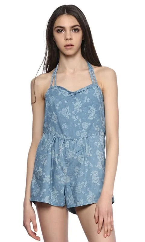 34308 Floral Patterned Playsuit - Blue Street style jumpsuit, Trendy, Casual, Comfortable 34308 Floral Patterned Playsuit - Blue Street style jumpsuit, Trendy, Casual, Comfortable