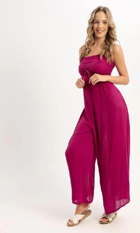 57835 Open Elastic Back Solid Jumpsuit - Magenta Bold print jumpsuit, Trendy, Chic, Casual 57835 Open Elastic Back Solid Jumpsuit - Magenta Bold print jumpsuit, Trendy, Chic, Casual
