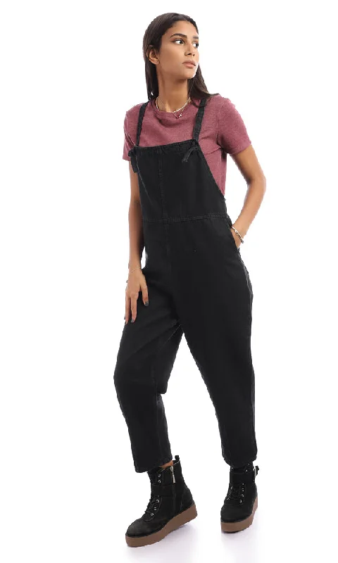 94798 Cotton Slip On Casual Denim Jumpsuit - Black Casual jumpsuit with pockets, Comfortable, Trendy, Street style 94798 Cotton Slip On Casual Denim Jumpsuit - Black Casual jumpsuit with pockets, Comfortable, Trendy, Street style