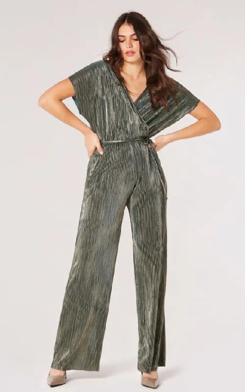 Apricot- Plisse Metallic Jumpsuit Green jumpsuit, Unique color, Stylish, Casual