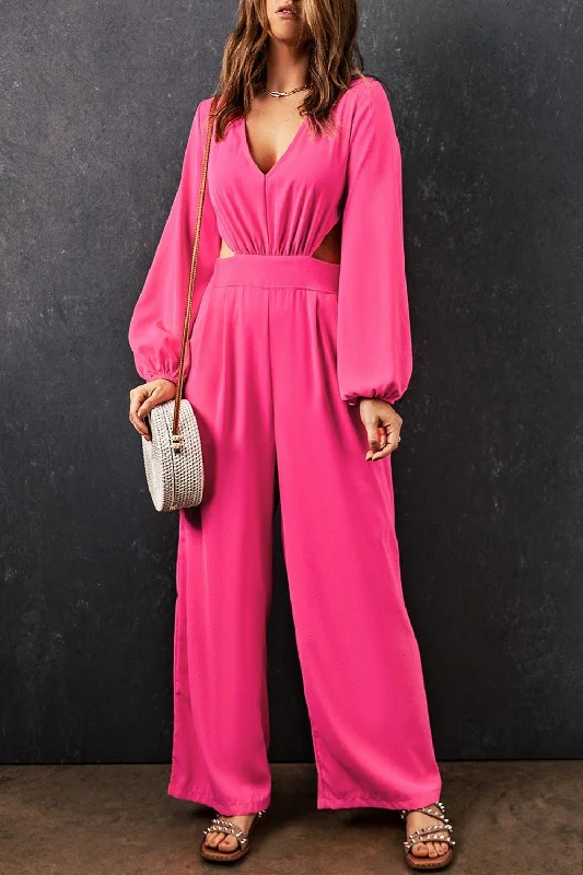 Balloon Sleeve Cutout Plunge Jumpsuit Strapless wide leg jumpsuit, Sexy, Comfortable, Trendy Balloon Sleeve Cutout Plunge Jumpsuit Strapless wide leg jumpsuit, Sexy, Comfortable, Trendy