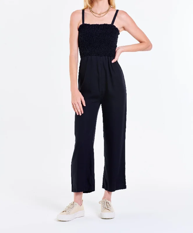 BELINDA SMOCKED BODICE JUMPSUIT BLACK Boho jumpsuit, Loose fit, Casual, Comfortable