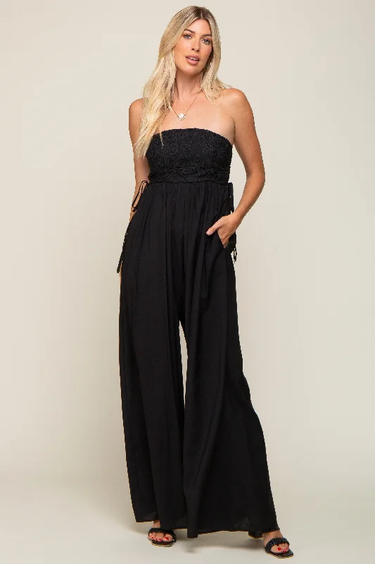 Black Lace Strapless Wide Leg Jumpsuit V-neck jumpsuit, Sexy neckline, Stylish, Comfortable