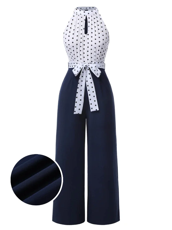 Blue 1940s Halter Polka Dot Jumpsuit Floral jumpsuit, Feminine, Summer style, Casual